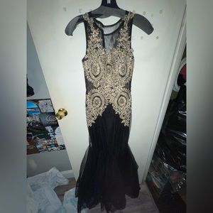 Black and gold prom dress own once